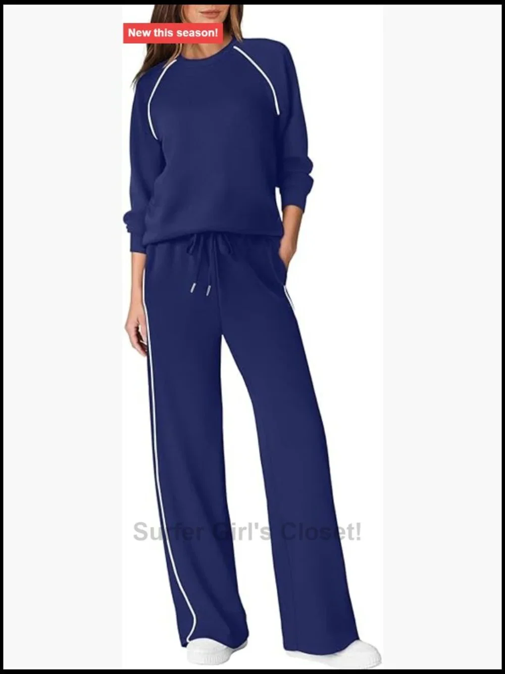 Women's 2 Piece Lounge Set with Wide Leg Pants and Contrast Stripes